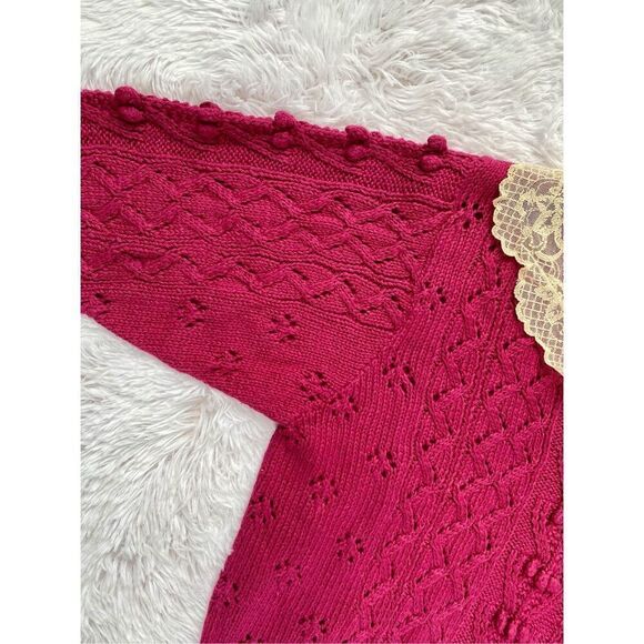 NWT Rare Vintage 80’s Jennifer Reed SZ L Hand Knitted Chunky Mauve Lace … - Picture 8 of 11